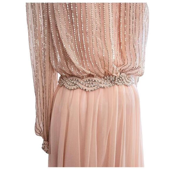 Vintage Victoria Royal Ltd Pink Chiffon Beaded Jacket Princess Prom Dress Size 8 - Picture 13 of 15